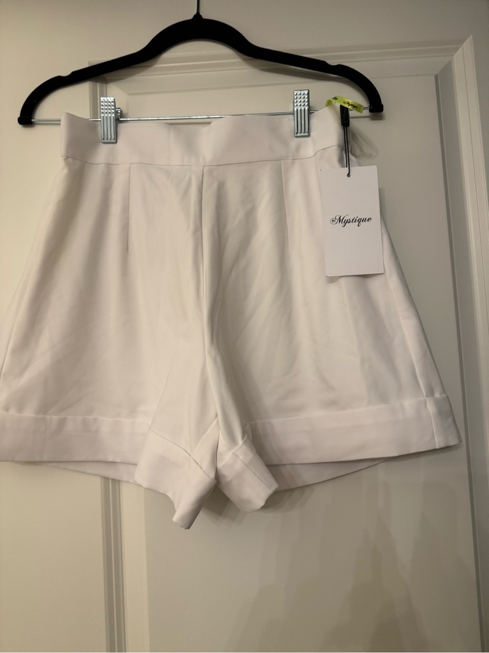 Mystique Boutique White High-Waist Pleated Tailored Shorts